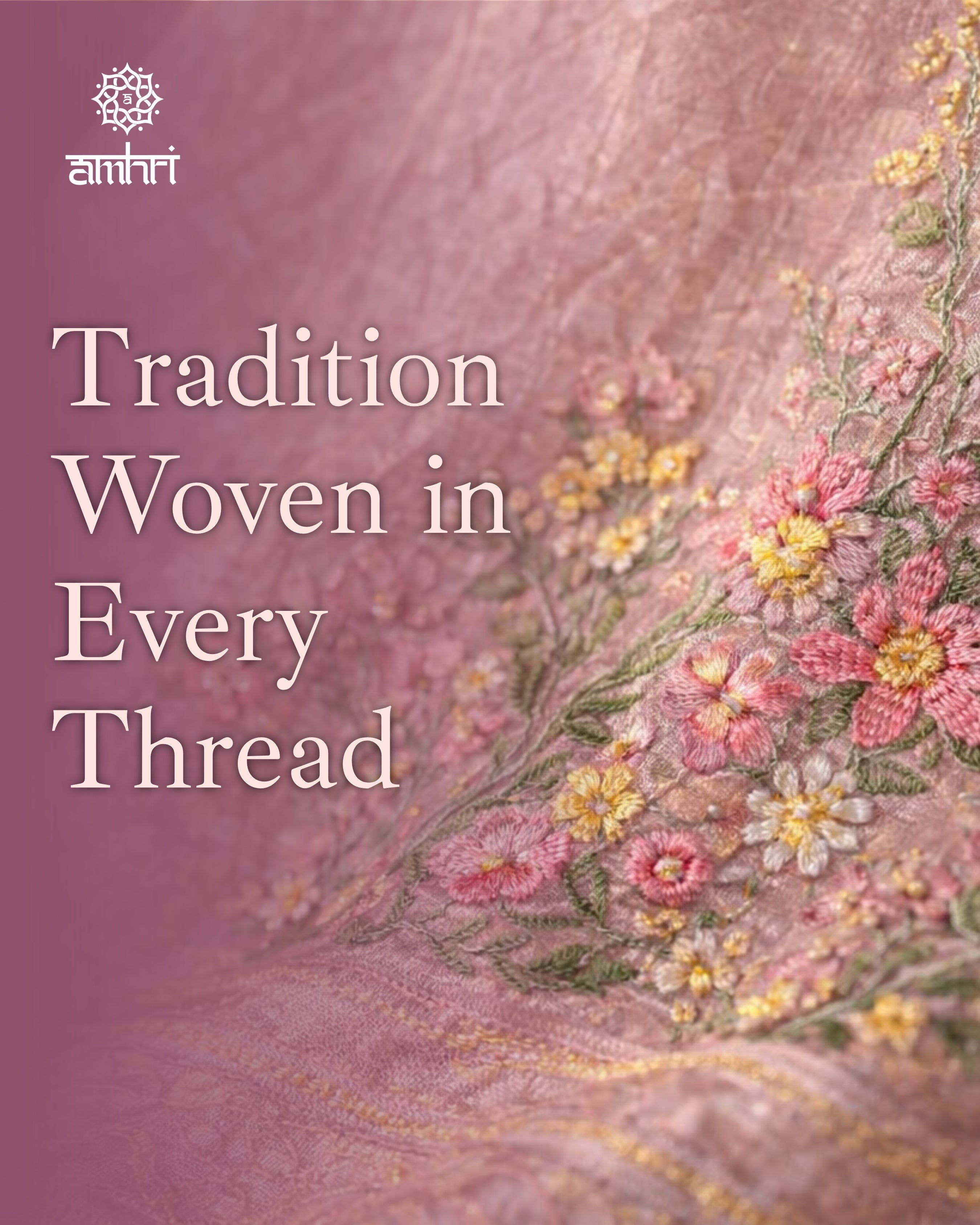 Lavender Pink Organza Chiffon Saree with Hand Embroidery