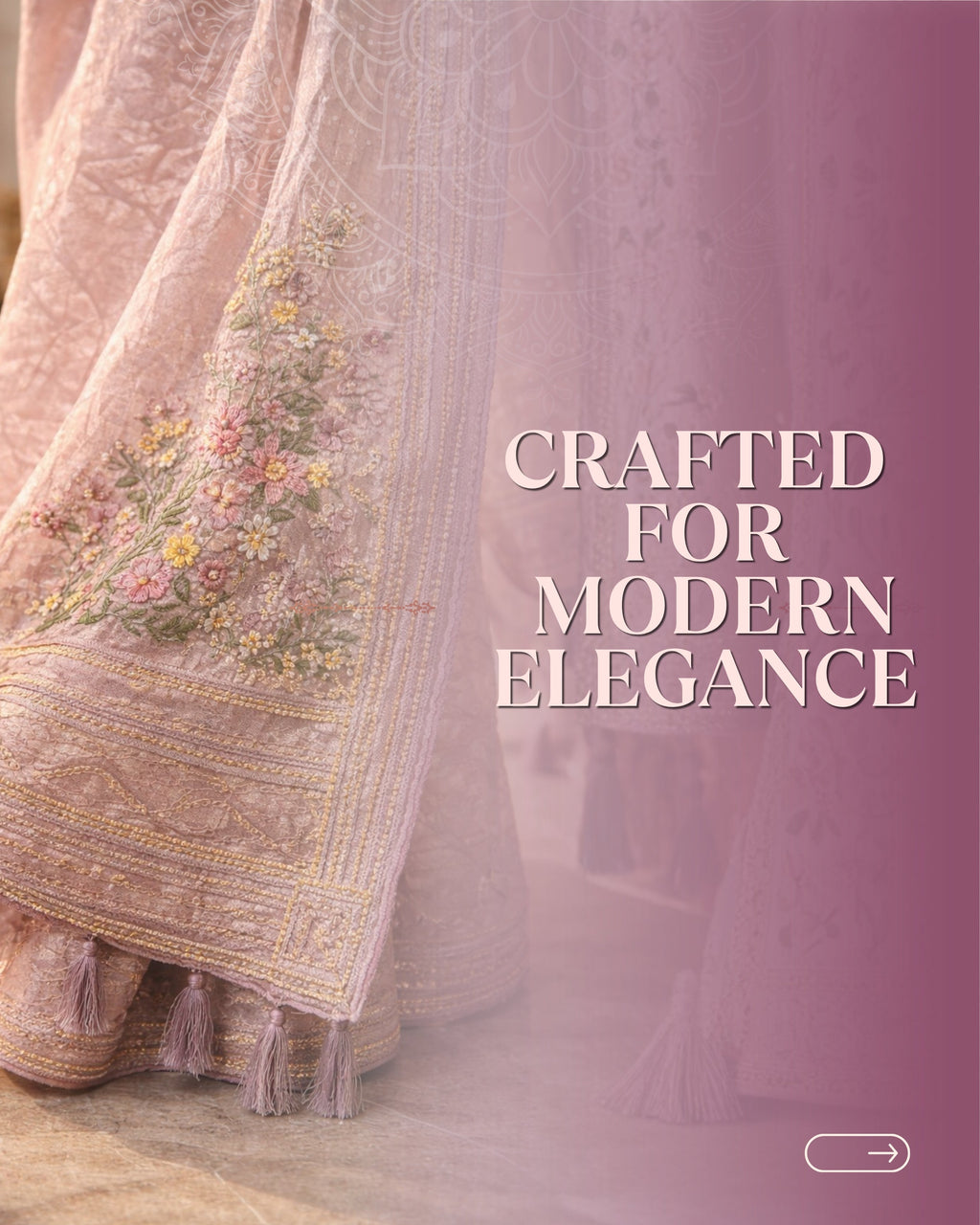 Lavender Pink Organza Chiffon Saree with Hand Embroidery