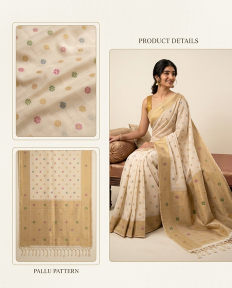 Elegant Beige Baluchuri Silk Saree with Traditional Handwoven Motifs