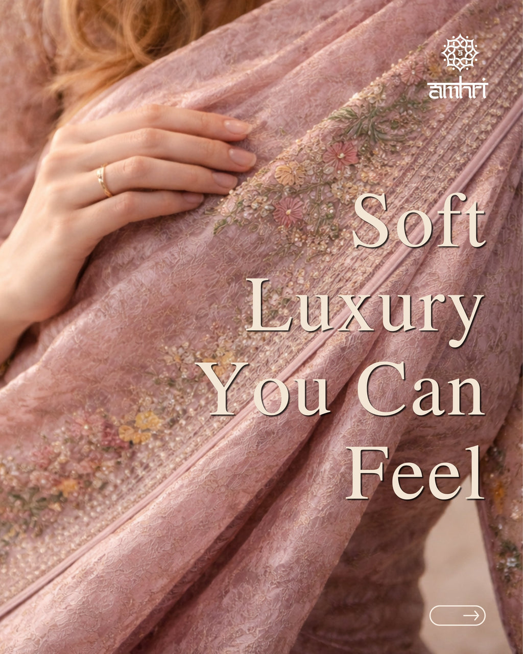 Lavender Pink Organza Chiffon Saree with Hand Embroidery
