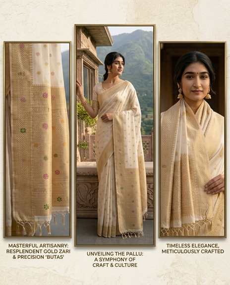 Elegant Beige Baluchuri Silk Saree with Traditional Handwoven Motifs