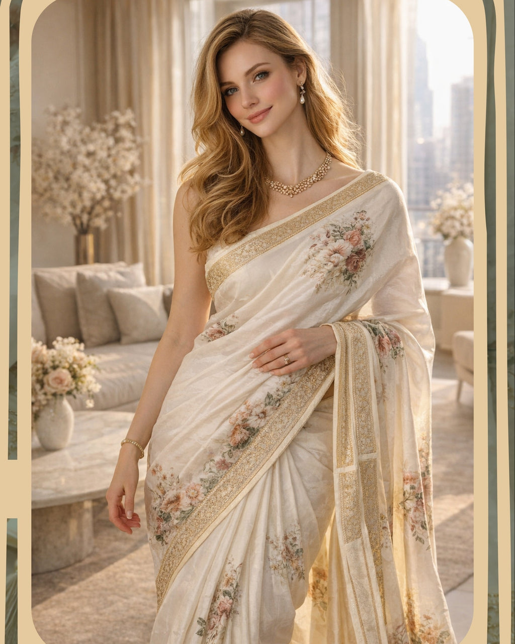 White Manipuri Synthetic Printed Saree with Elegant Floral Design