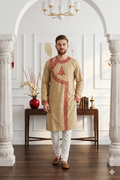 Men’s Beige Silk Hand Embroidered Kurta