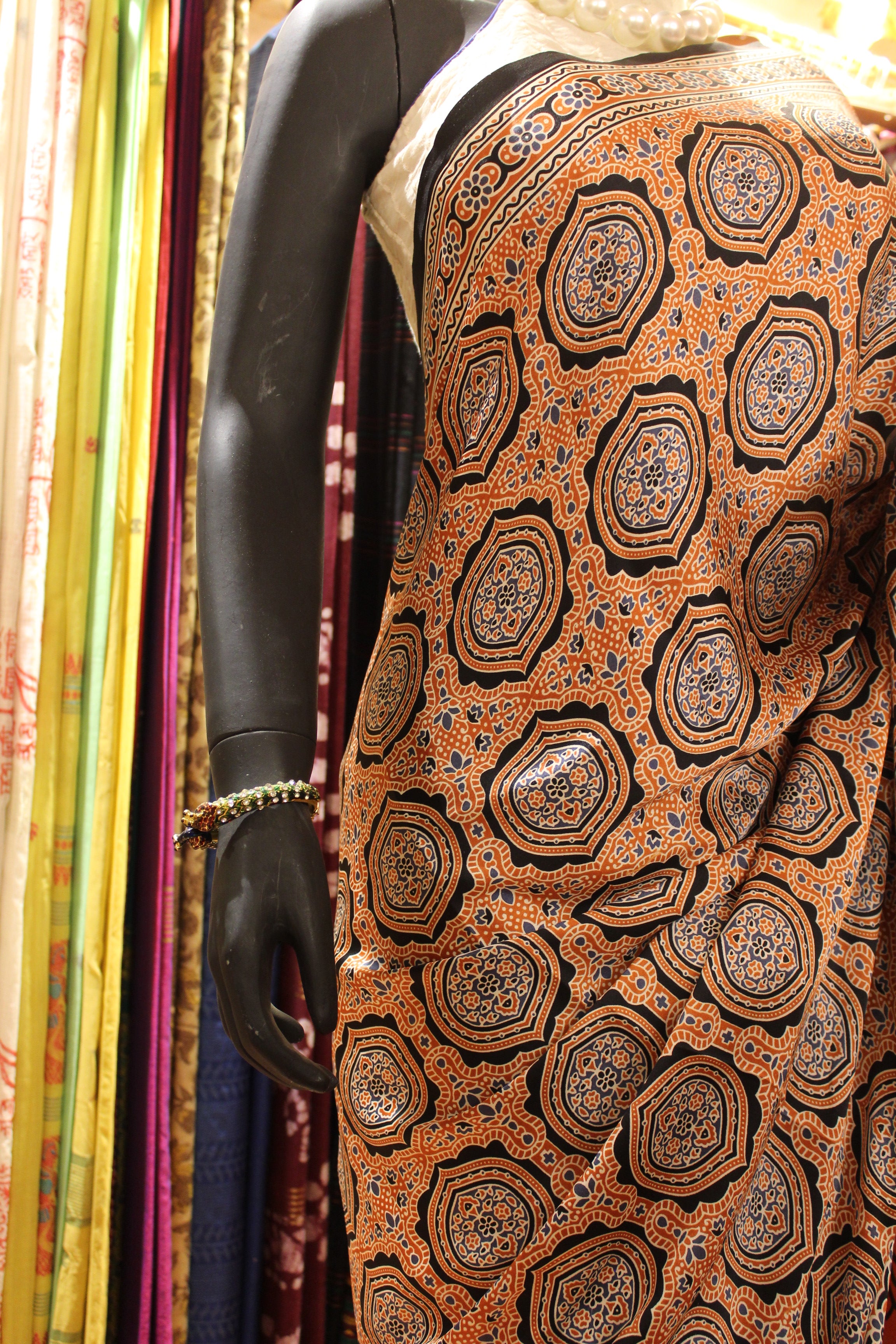 Hand Block Bagru Print Saree in Pure Modal Silk