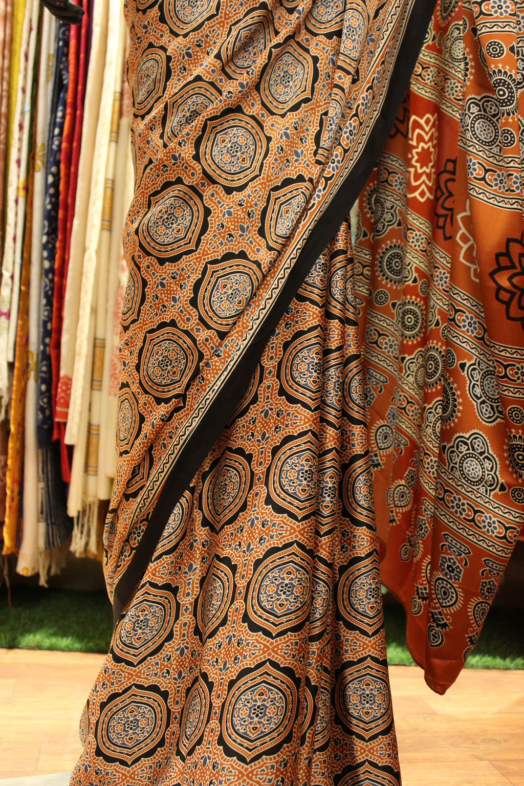 Hand Block Bagru Print Saree in Pure Modal Silk