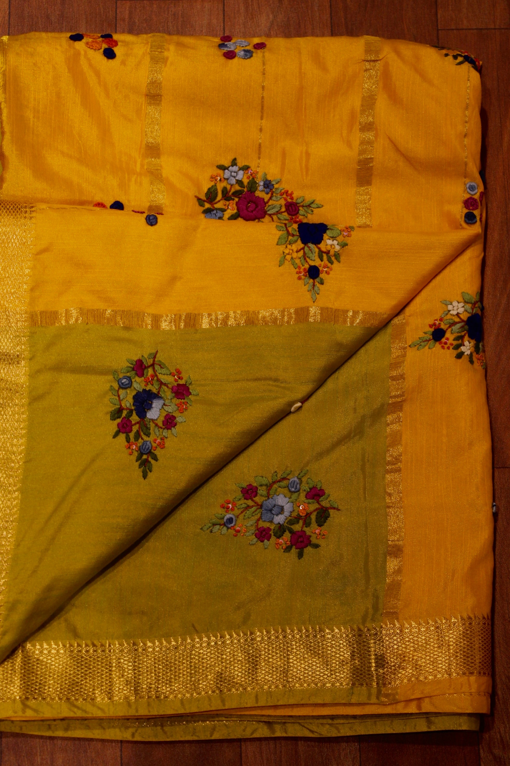 Manipuram Kanjivaram with Bullion Stitch Florals