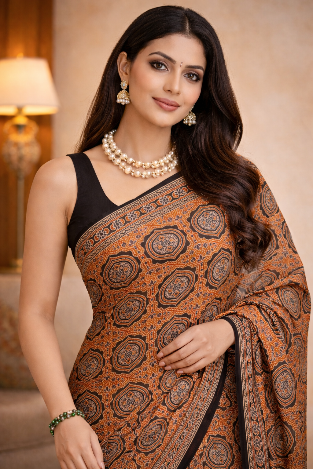 Hand Block Bagru Print Saree in Pure Modal Silk