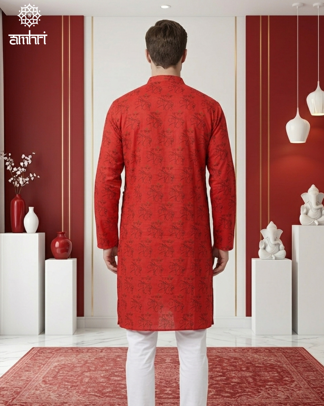 Men’s Red Cotton Printed Kurta