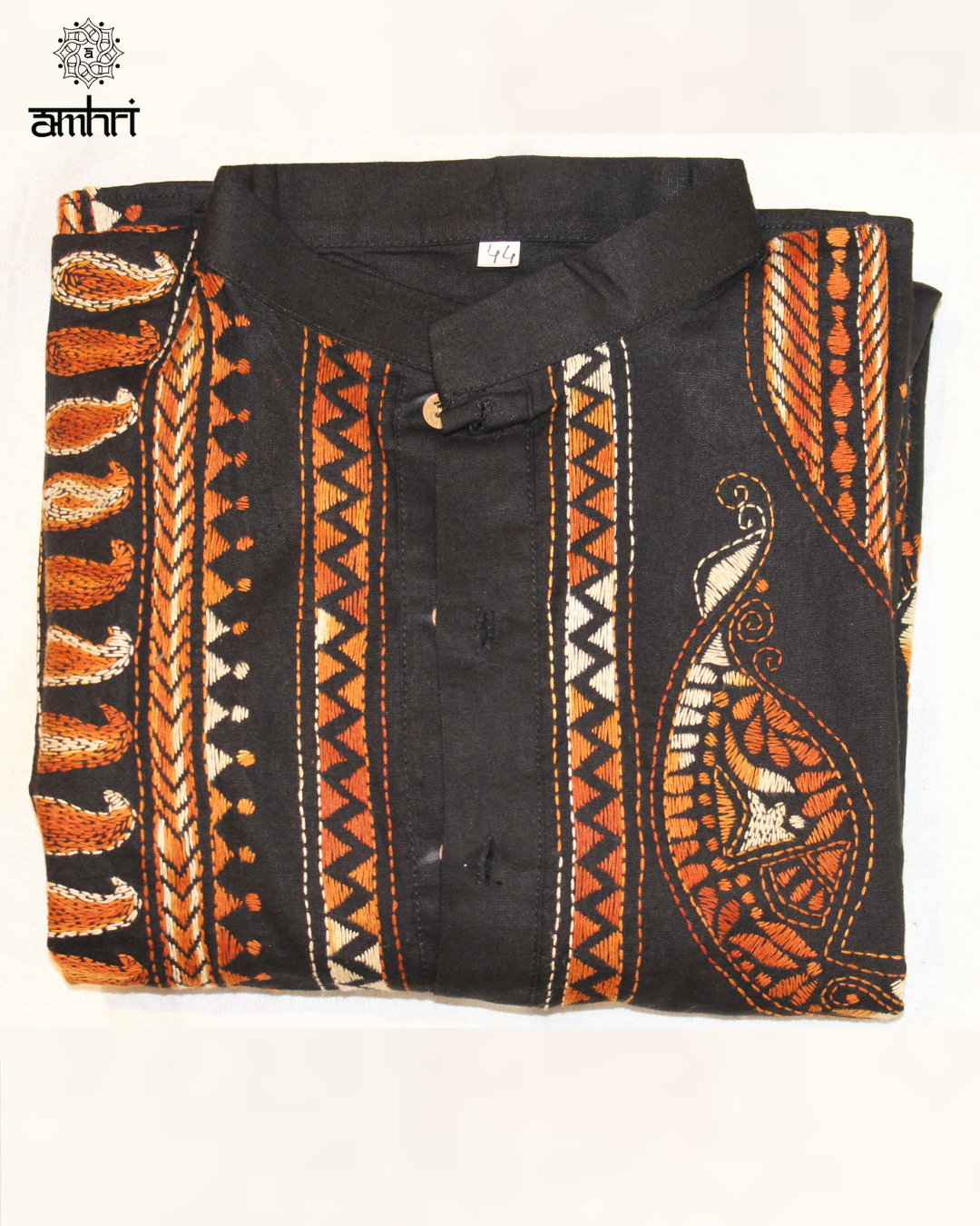 Men’s Black Cotton Hand Embroidered Kurta