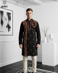 Men’s Black Cotton Hand Embroidered Kurta