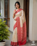 Ivory Silk Saree with Rich Red Handcrafted Border