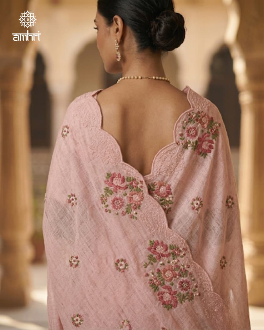 Tissue Silk Saree with Hand Embroidered Thread Work