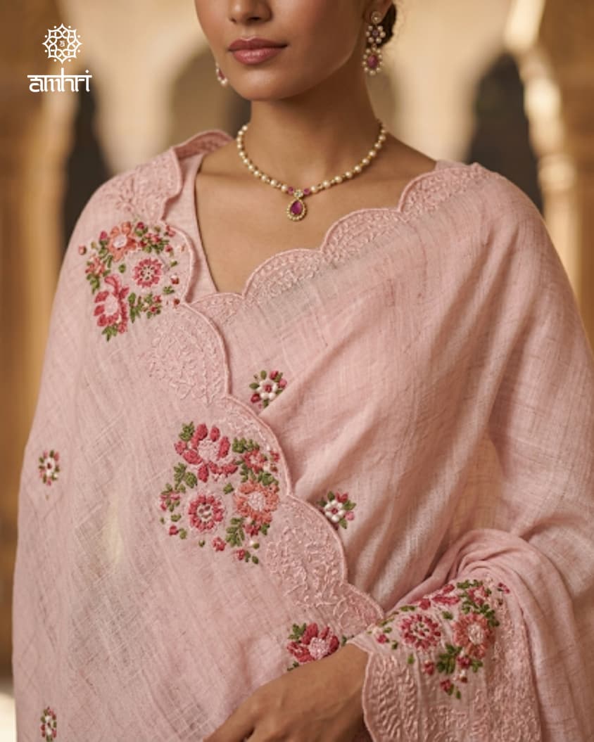 Tissue Silk Saree with Hand Embroidered Thread Work