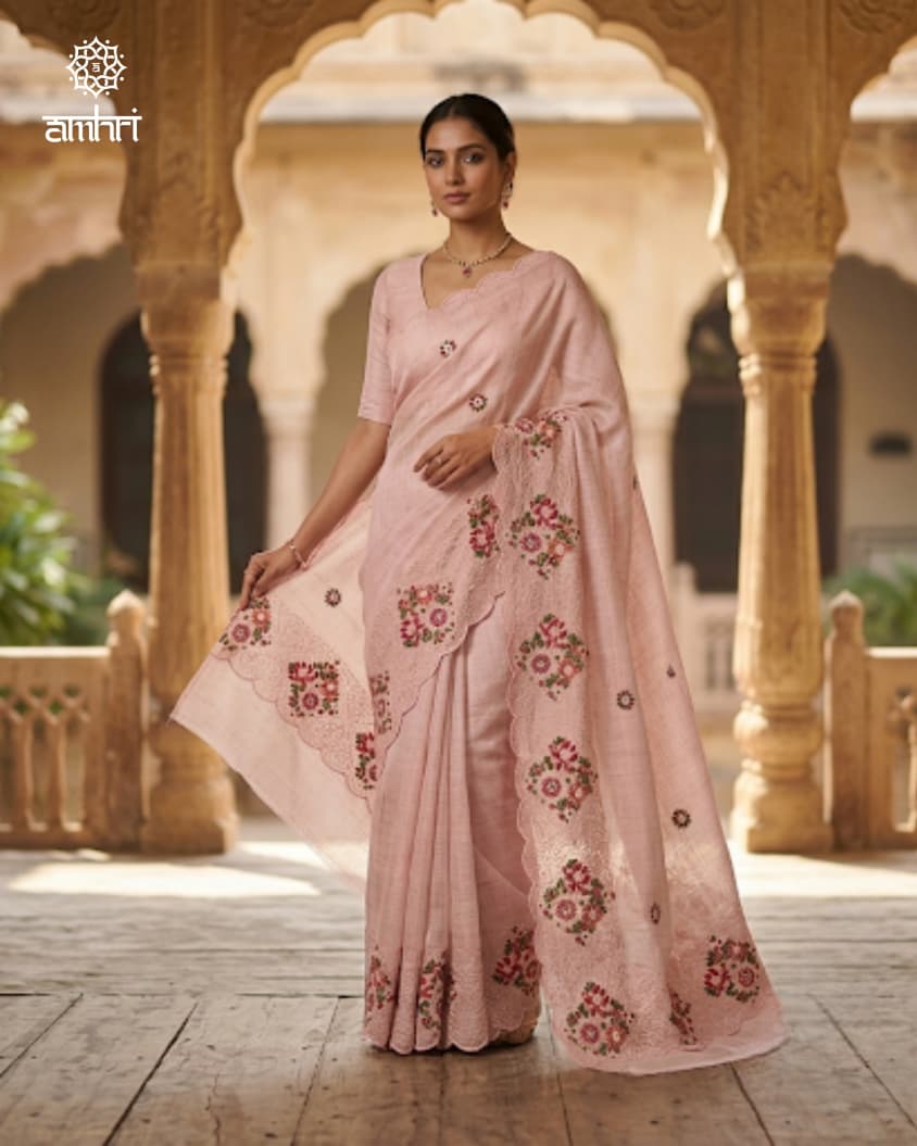 Tissue Silk Saree with Hand Embroidered Thread Work