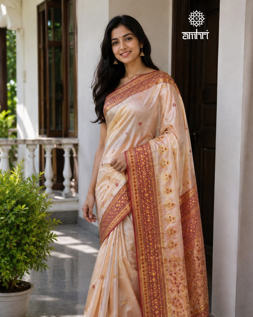 Handcrafted Assam Silk Saree with Traditional Woven Border