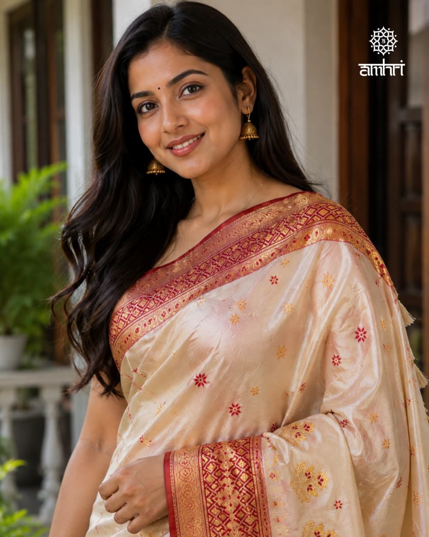 Handcrafted Assam Silk Saree with Traditional Woven Border