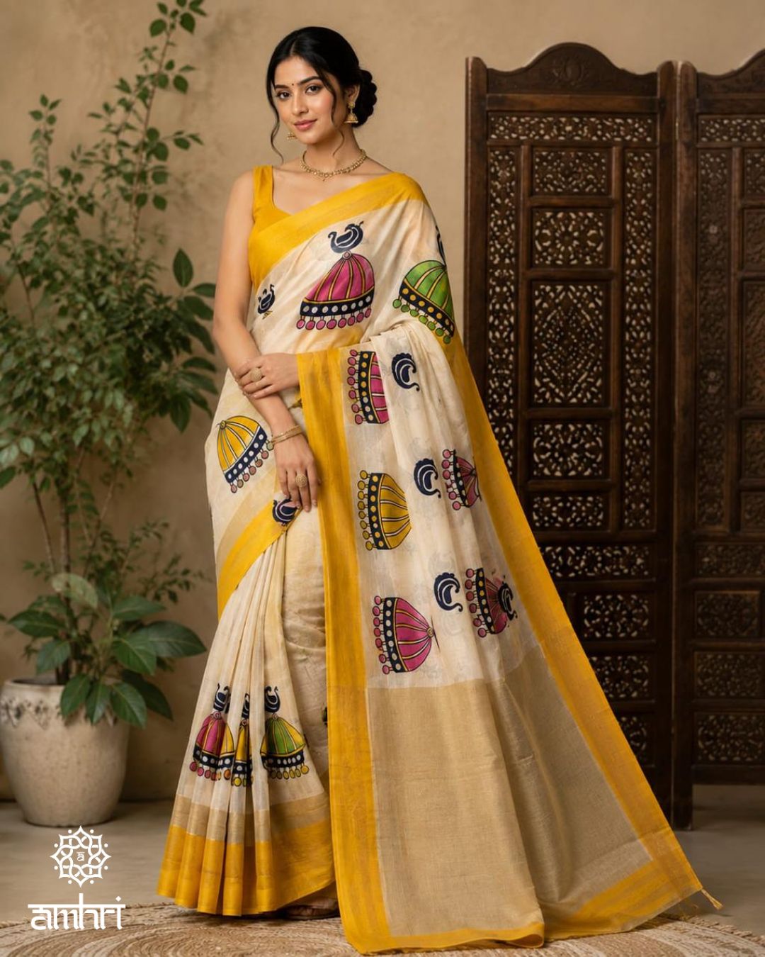 Murshidabadi Hand-Printed Manipuri Silk Saree