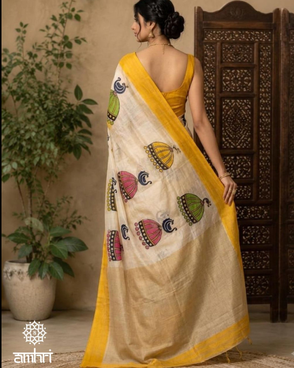 Murshidabadi Hand-Printed Manipuri Silk Saree