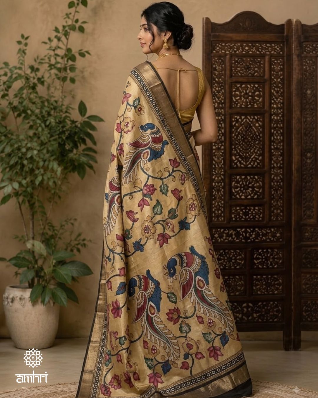 Kalamkari Jorget Silk Saree with Traditional Print