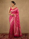 Women's Rani Pink Silk Saree with Silver Zari Floral Weaving